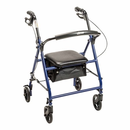 Drive Medical 4 Wheel Rollator Blue Adjustable Height / Folding Steel Frame R800KD-BL